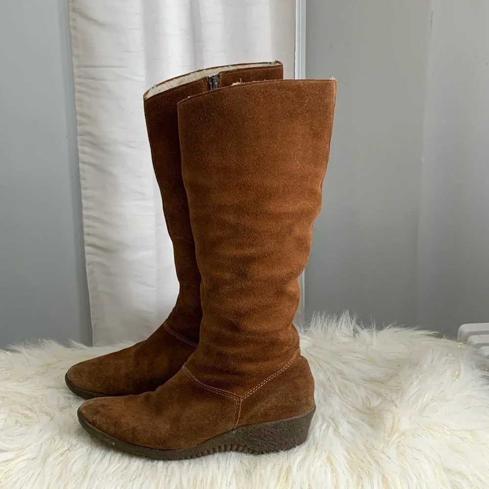 Aquaboots brown suede leather fur lined boots 7